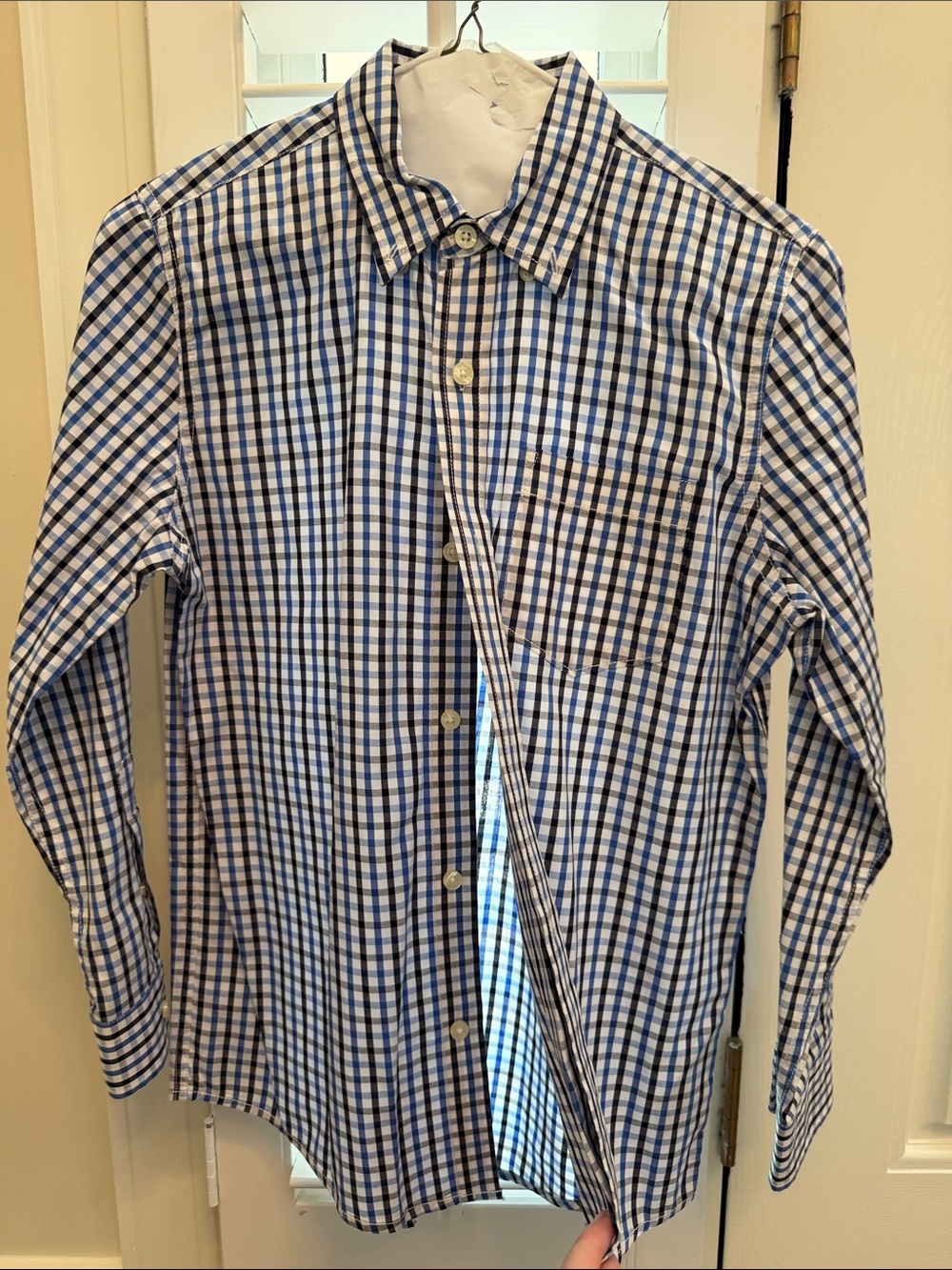 GAP Blue and White Check Button-Down Shirt - boys